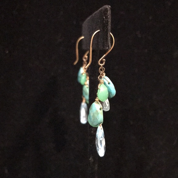 Earrings - 14k YG - Multi Gemstones - 1-3/4” Drop - BOHO - Picture 3 of 8